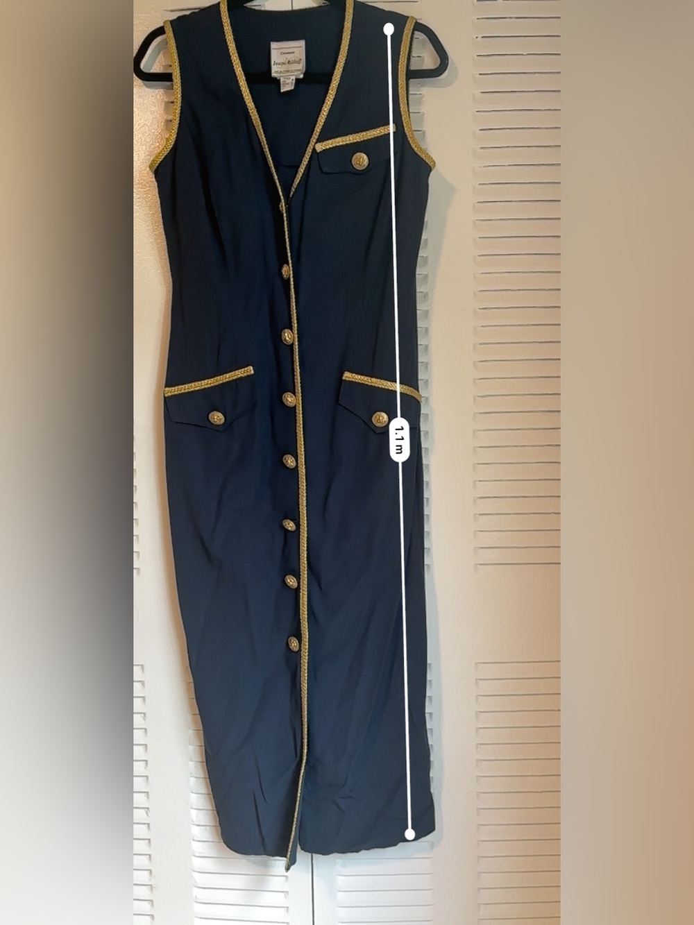 Joseph Ribkoff Navy Gold Trim Midi Dress | Luxury Metallic Braid | Size 10 - Picture 16 of 16